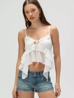 Débardeur bleu à bretelles col asymétrique chic pour femmes