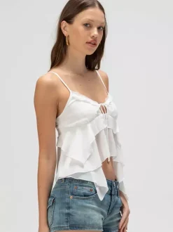 Débardeur bleu à bretelles col asymétrique chic pour femmes