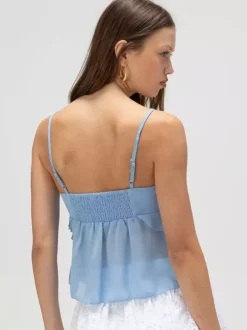 Débardeur bleu à bretelles col asymétrique chic pour femmes