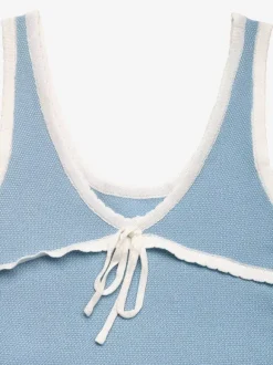 Débardeur bleu à col rond en maille vêtement décontracté d'été pour femme