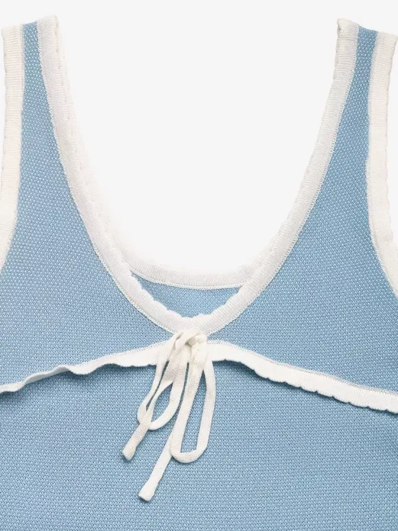 Débardeur bleu à col rond en maille vêtement décontracté d'été pour femme
