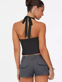 Débardeur bordeaux à bretelles laçage et boutons chic pour femme
