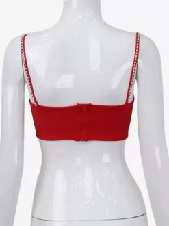 Débardeur court en forme de c艙ur pour femme - Camisole rouge strass style années 2000 - Club des festivals d'été 2026