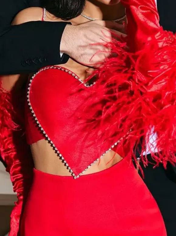Débardeur court en forme de c艙ur pour femme - Camisole rouge strass style années 2000 - Club des festivals d'été 2026