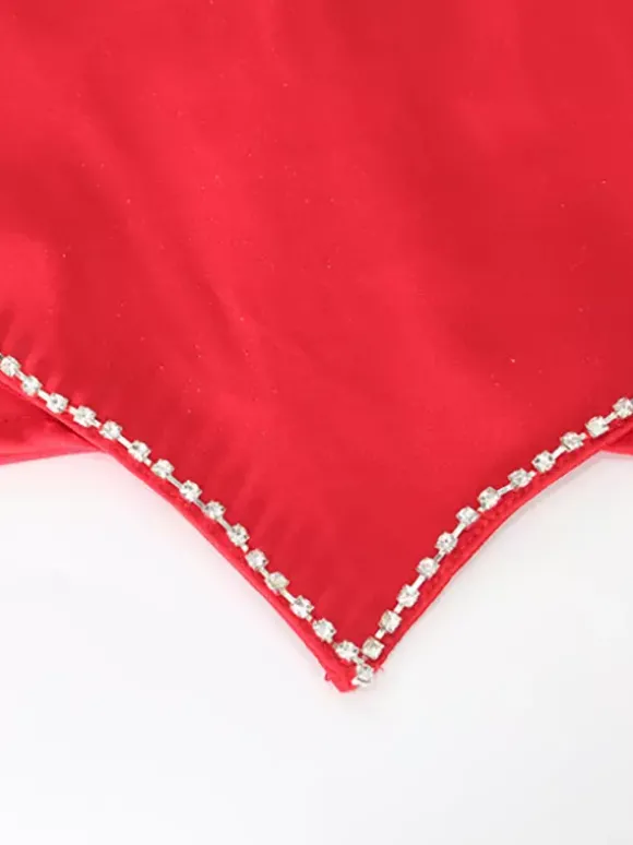 Débardeur court en forme de c艙ur pour femme - Camisole rouge strass style années 2000 - Club des festivals d'été 2026