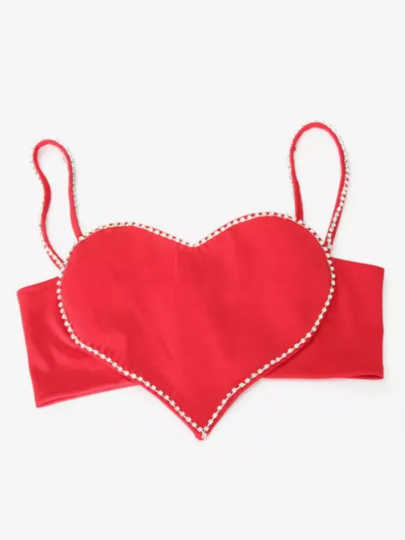Débardeur court en forme de c艙ur pour femme - Camisole rouge strass style années 2000 - Club des festivals d'été 2026