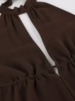 Débardeur marron en mousseline dos nu sexy pour femme