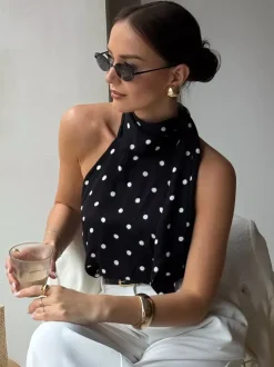 Débardeur noir à bretelles dos nu sans manches chic pour femmes