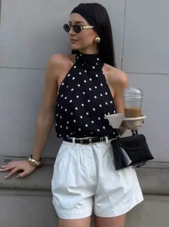 Débardeur noir à bretelles dos nu sans manches chic pour femmes