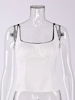 Débardeur noir à col carré plissé style décontracté pour femme été