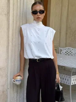 Débardeur à col montant et lacets pour femme