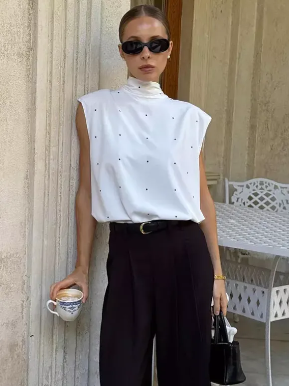 Débardeur à col montant et lacets pour femme