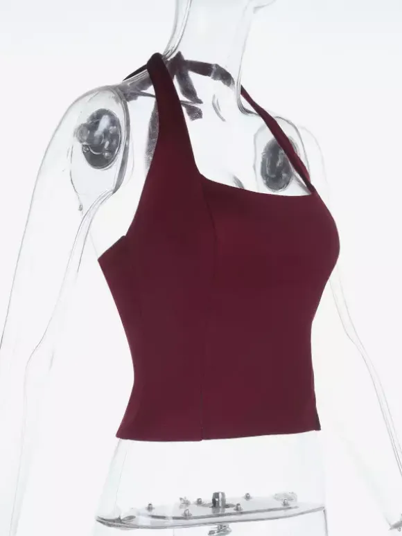 Débardeur court dos nu à bretelles - Camisole sexy Balletcore dos nu zippé - Débardeur slim Coquette Aesthetic Night Out 2026