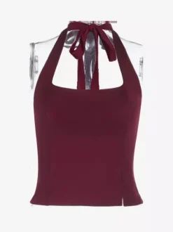 Débardeur court dos nu à bretelles - Camisole sexy Balletcore dos nu zippé - Débardeur slim Coquette Aesthetic Night Out 2026