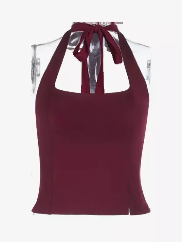 Débardeur court dos nu à bretelles - Camisole sexy Balletcore dos nu zippé - Débardeur slim Coquette Aesthetic Night Out 2026