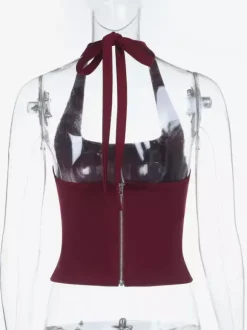Débardeur court dos nu à bretelles - Camisole sexy Balletcore dos nu zippé - Débardeur slim Coquette Aesthetic Night Out 2026