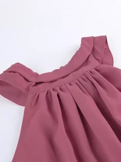 Débardeur dos nu rose poudré froncé ourlet asymétrique à volants blouse d'été fluide