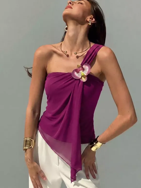 Débardeur fuchsia à fleurs style décontracté pour femme