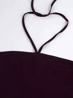 Débardeur marron à volants dos nu en lycra spandex chic et élégant pour femmes