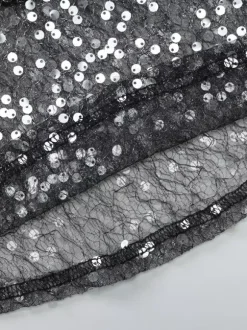 Débardeur noir à bretelles fines et dentelle au col sexy en polyester pour femme