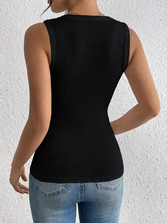 Débardeur noir à col rond et fleurs chic et élégant pour femme