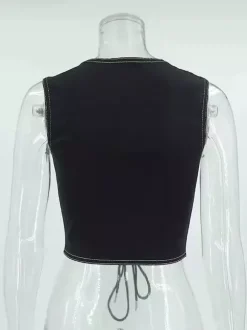 Débardeur noir à lacets en polyester sexy pour femme