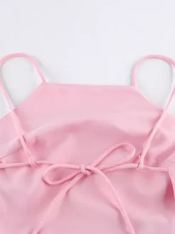 Débardeur rose à bretelles col plissé dos nu chic pour femme