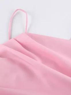 Débardeur rose à bretelles col plissé dos nu chic pour femme