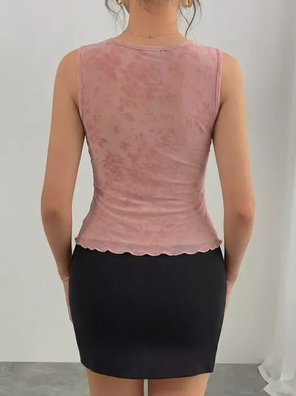 Débardeur rose à col en V en dentelle vêtements chics pour femmes