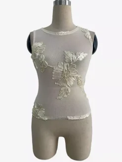 Débardeur sans manches en maille avec broderie florale 3D pour femme 2026