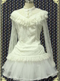 Dentelle blanche Lolita Blouse manches longues Déguisements Halloween