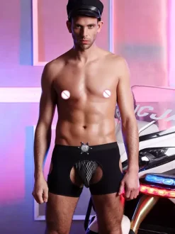 Déguisement de policier sexy pour homme string dos nu entrejambe ouverte tenue de soirée.