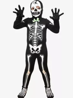 Déguisement de squelette lumineux d'Halloween pour enfants combinaison réactive à la lumière noire avec imprimés 3D