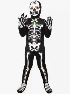 Déguisement de squelette lumineux d'Halloween pour enfants combinaison réactive à la lumière noire avec imprimés 3D