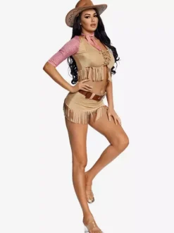 Déguisement Halloween Ensemble Fête Vintage Marron Clair Costumes De Cow-Girl