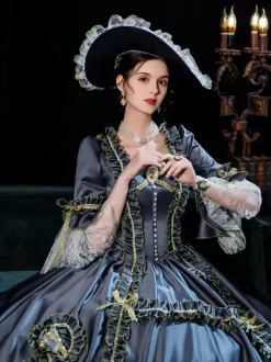 Déguisement Robe De Soirée Médiéval Princesse Robe De Costumes Rétro En Or Noir Femmes Marie-Antoinette Robe De Soirée De Style Européen