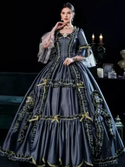 Déguisement Robe De Soirée Médiéval Princesse Robe De Costumes Rétro En Or Noir Femmes Marie-Antoinette Robe De Soirée De Style Européen