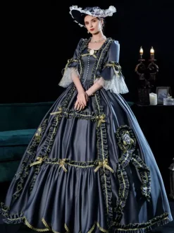 Déguisement Robe De Soirée Médiéval Princesse Robe De Costumes Rétro En Or Noir Femmes Marie-Antoinette Robe De Soirée De Style Européen
