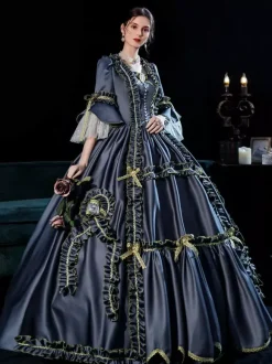 Déguisement Robe De Soirée Médiéval Princesse Robe De Costumes Rétro En Or Noir Femmes Marie-Antoinette Robe De Soirée De Style Européen