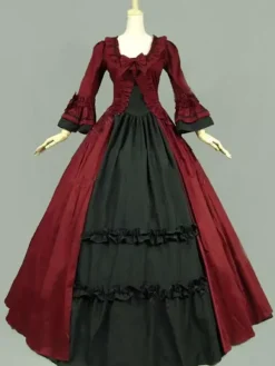 Déguisement Robe De Soirée Médiéval Costumes Rétro Victoriens Costumes Rétro Rococo Pour Femmes À Volants Marie-Antoinette Époque Victorienne Style Vêtements Costume Vintage Bourgogne