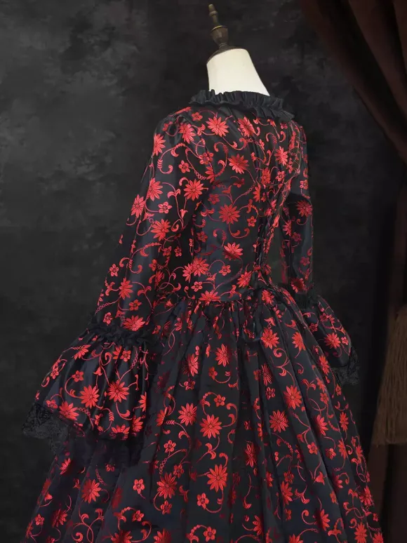Déguisement Vintage Robe Gothique Costume Marie Antoinette Femme Fleurie Dentelle Du 18ème Siècle