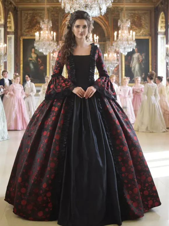Déguisement Vintage Robe Gothique Costume Marie Antoinette Femme Fleurie Dentelle Du 18ème Siècle