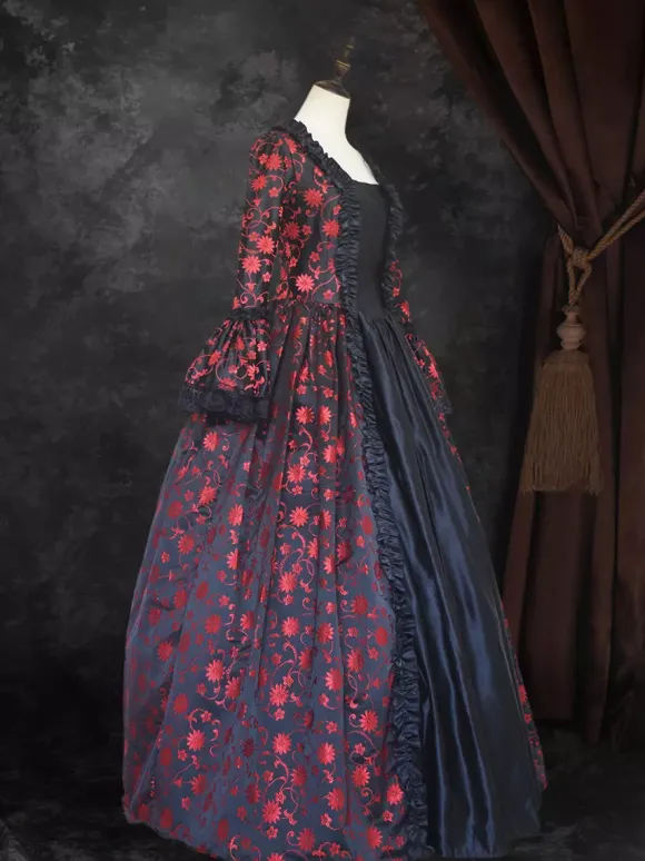 Déguisement Vintage Robe Gothique Costume Marie Antoinette Femme Fleurie Dentelle Du 18ème Siècle