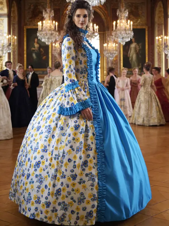 Déguisement Vintage Robe Noire Gothique Rétro Soirée costumes Marie-Antoinette Bleu Blanc
