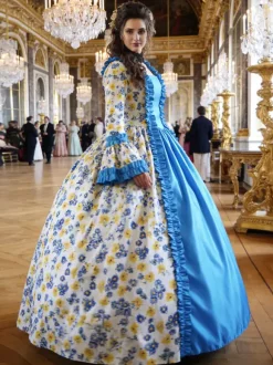 Déguisement Vintage Robe Noire Gothique Rétro Soirée costumes Marie-Antoinette Bleu Blanc