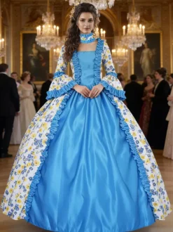 Déguisement Vintage Robe Noire Gothique Rétro Soirée costumes Marie-Antoinette Bleu Blanc
