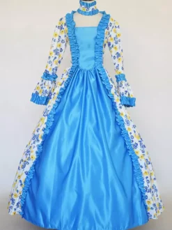 Déguisement Vintage Robe Noire Gothique Rétro Soirée costumes Marie-Antoinette Bleu Blanc