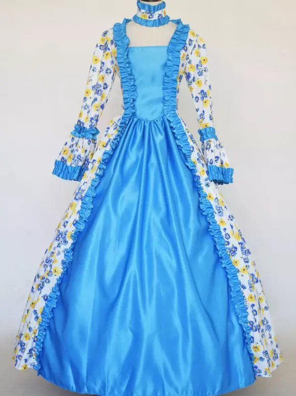 Déguisement Vintage Robe Noire Gothique Rétro Soirée costumes Marie-Antoinette Bleu Blanc