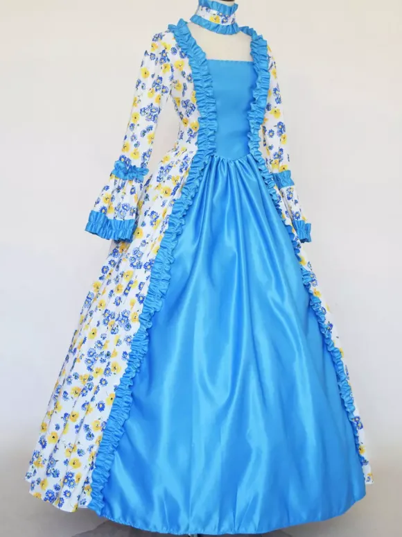 Déguisement Vintage Robe Noire Gothique Rétro Soirée costumes Marie-Antoinette Bleu Blanc