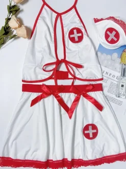 Déguisement d'infirmière sexy Halloween Jupe bicolore pour femme blanche